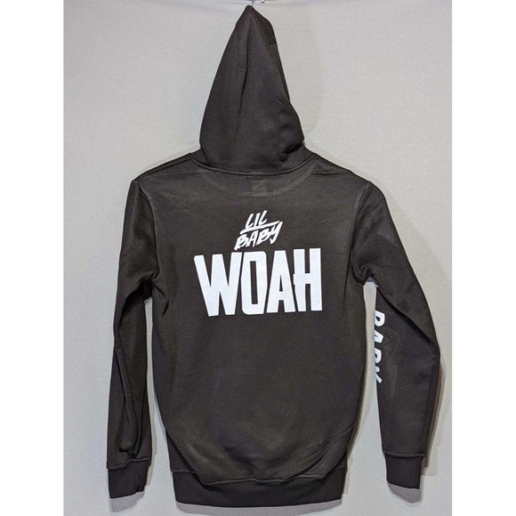 Lil Baby Woah Unisex Hoodie Black Pullover, Concert Tour Hip Hop Rap Size Small - Picture 1 of 4